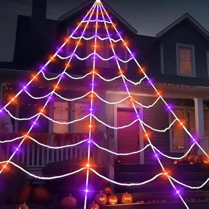 Halloween Themed Giant Triangular Spider Web LED Lights With 8 Lighting Modes