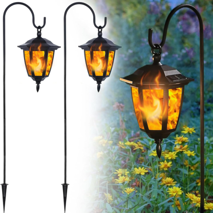 Solar Flame Hanging Lights With Shepherd Hooks For Outdoor Decor