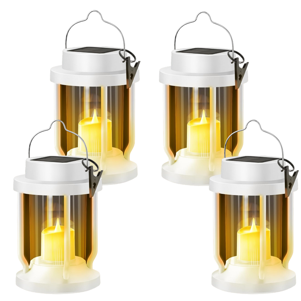 Hanging Solar Lantern With Flickering Flameless Candle For Garden