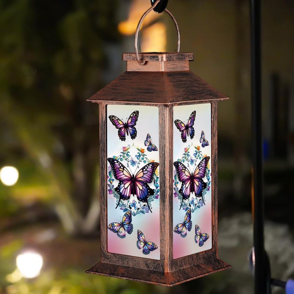 Waterproof Solar Lantern With Sunflower Butterfly Garden Decor