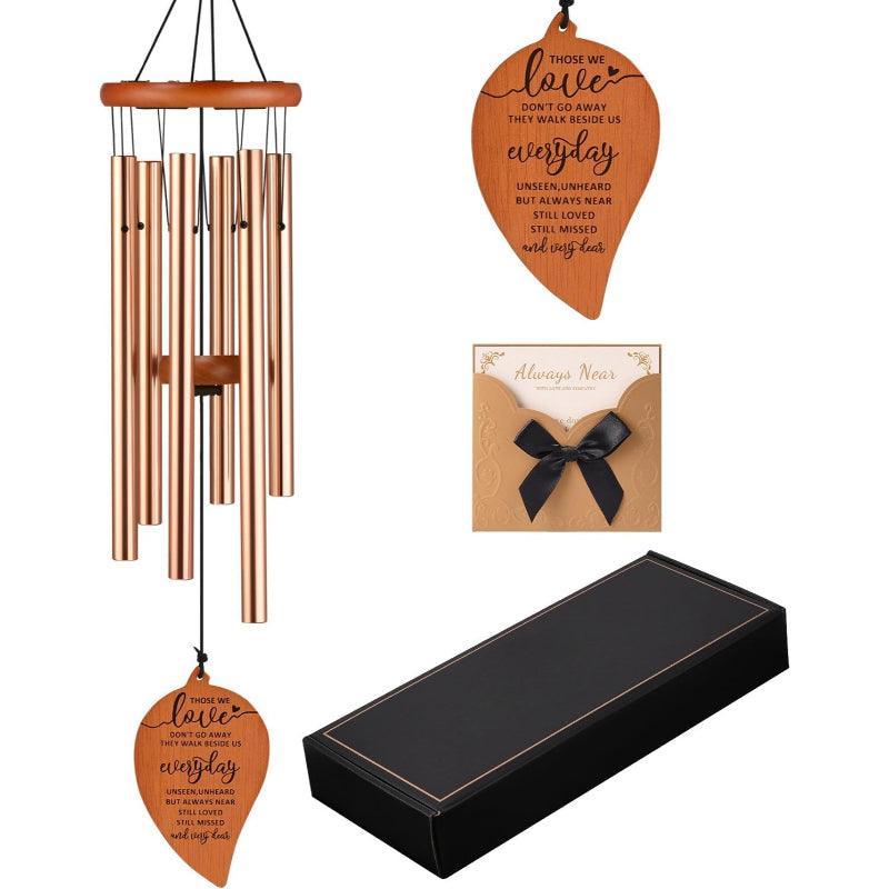 Memorial Wind Chime With Engraved Leaf Pendant-Solar Wind LED Chime