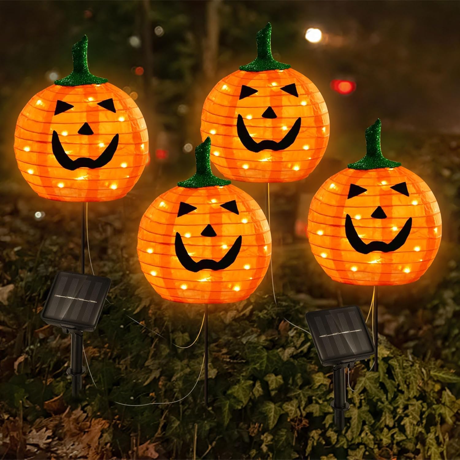 Halloween Themed Solar Pumpkin Pathway Stake Lights For Outdoor Yard Display