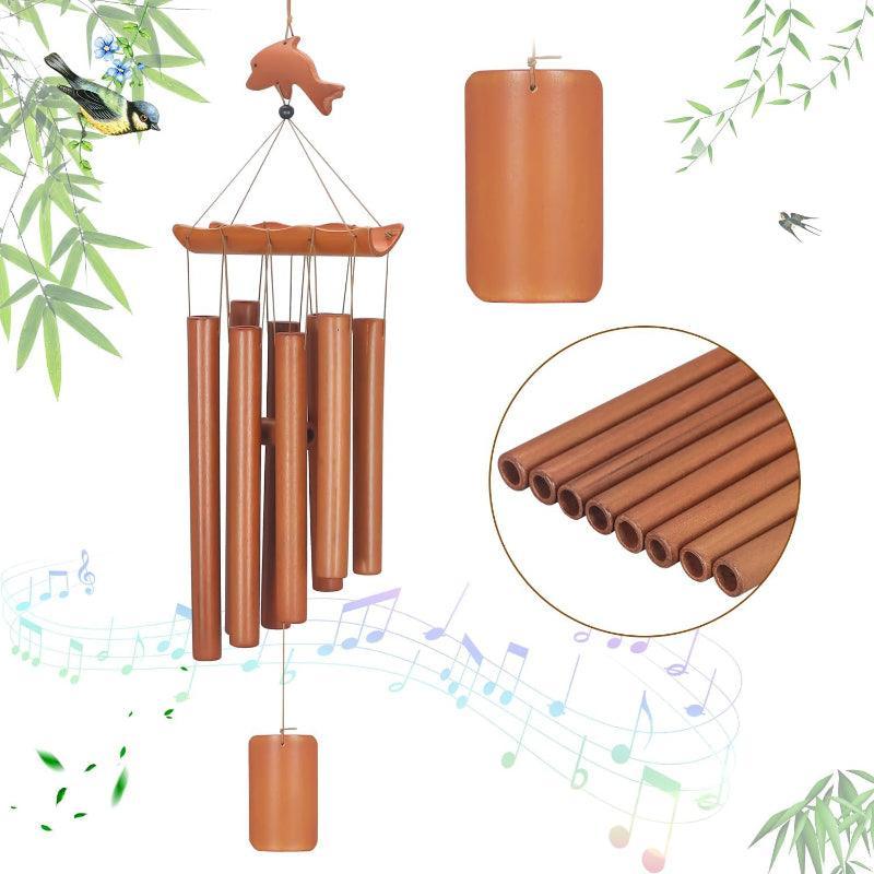 Rustic Wooden Wind Chime - For Home And Garden-Solar Wind LED Chime