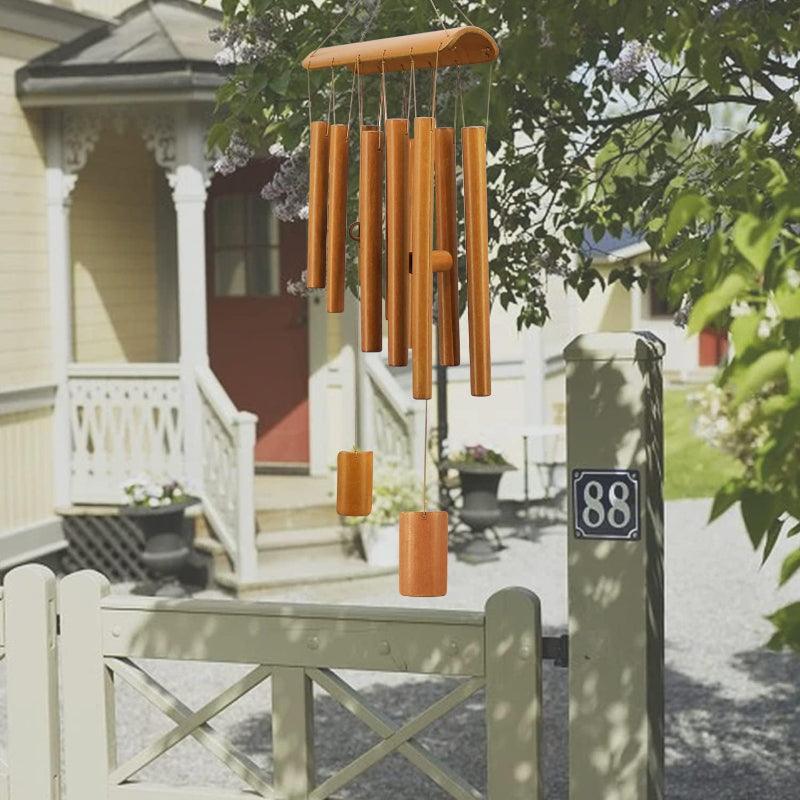Wooden Wind Chime With Long Tubes For Outdoor Use-Solar Wind LED Chime