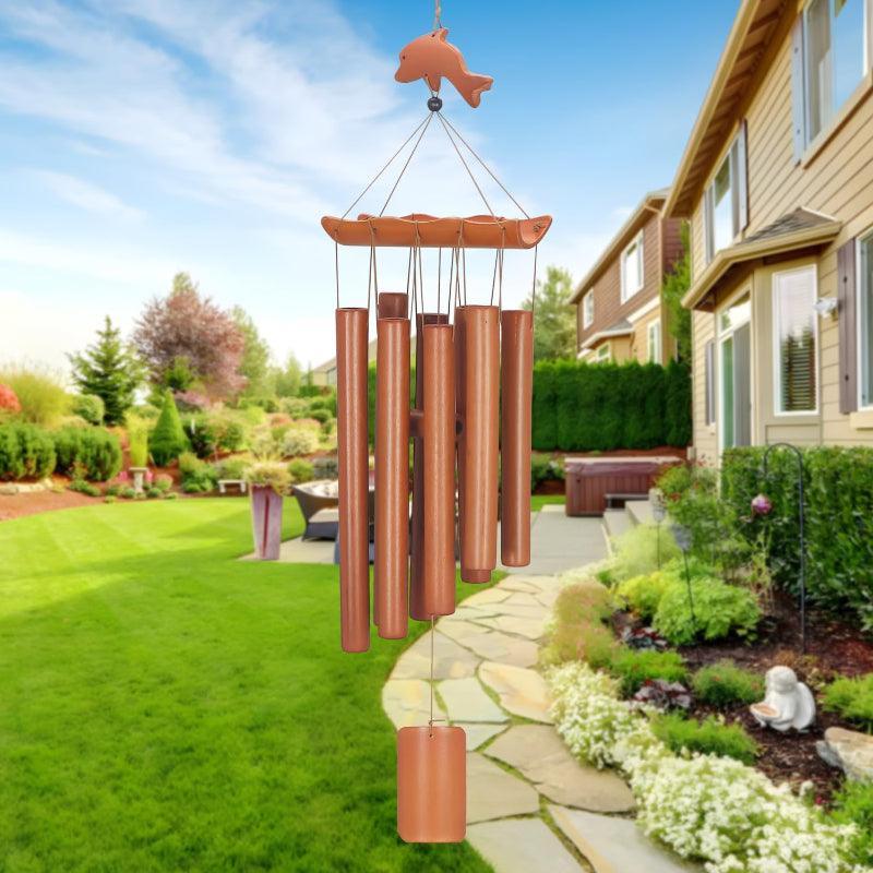 Rustic Wooden Wind Chime - For Home And Garden-Solar Wind LED Chime
