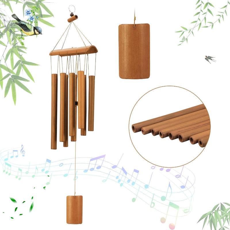 Bamboo Wind Chime For Outdoor Spaces-Solar Wind LED Chime
