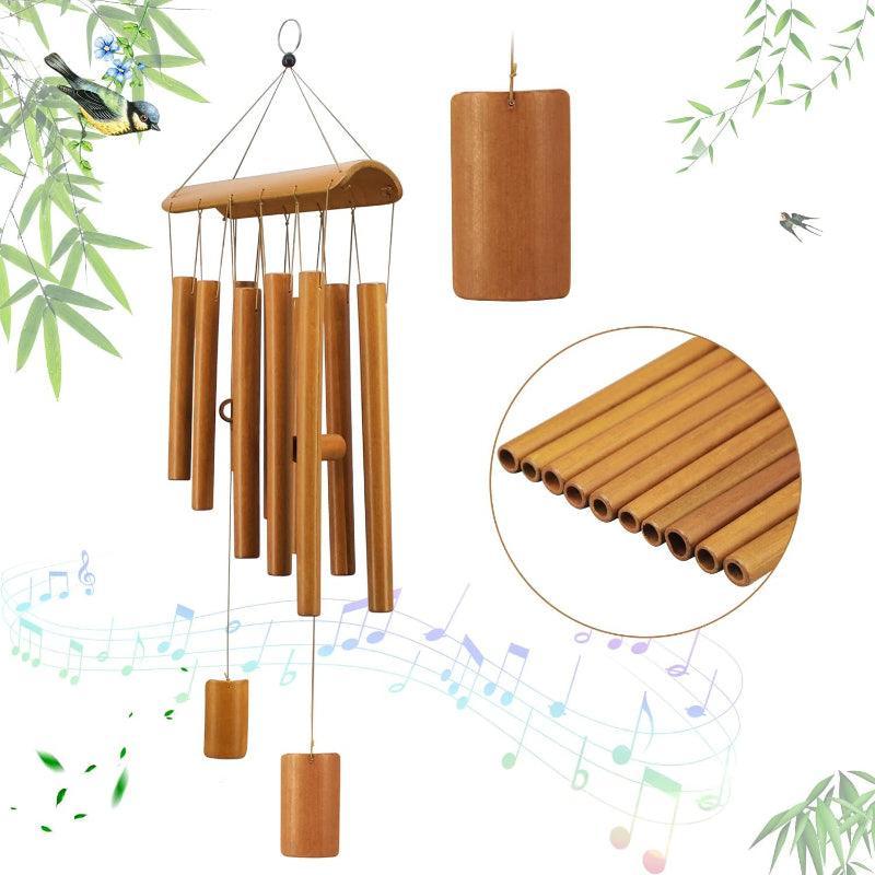 Wooden Wind Chime With Long Tubes For Outdoor Use-Solar Wind LED Chime