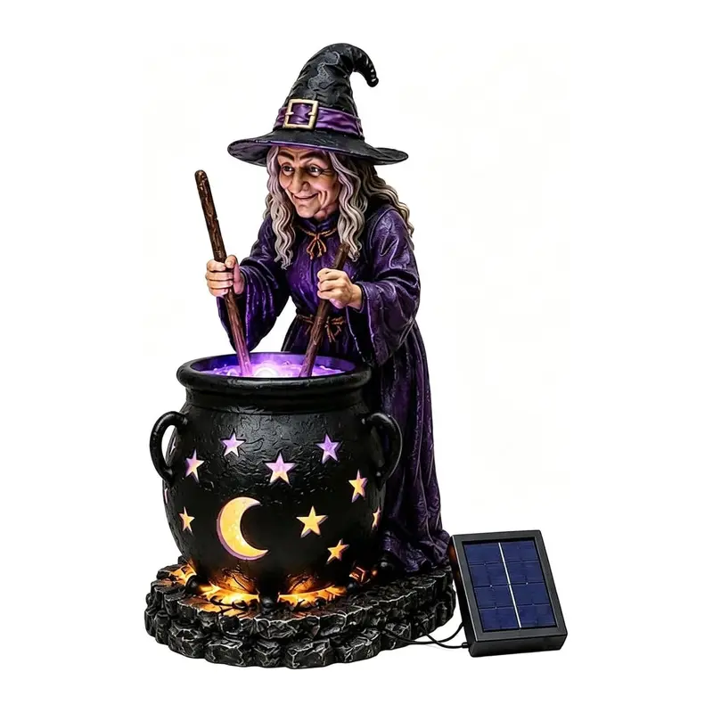 Solar Powered Cauldron Statue LED Light For Halloween Outdoor Decor