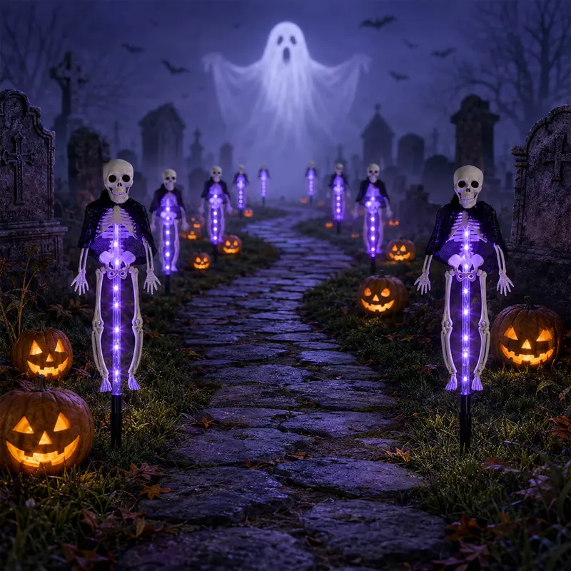 Pack Of 2 Halloween Themed Solar LED Stake Lights Set For Lawn And Porch Decor
