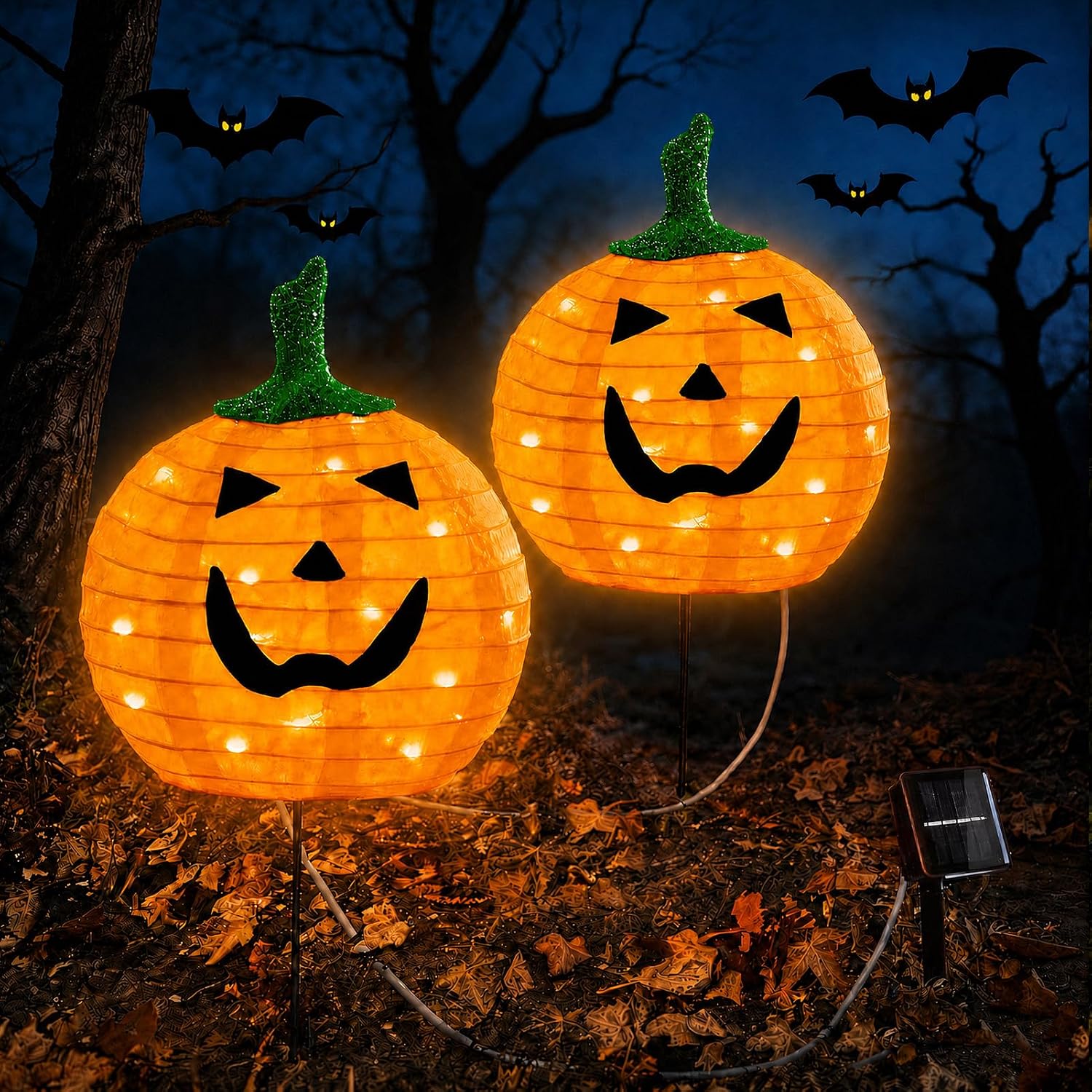 Halloween Themed Solar Pumpkin Pathway Stake Lights For Outdoor Yard Display