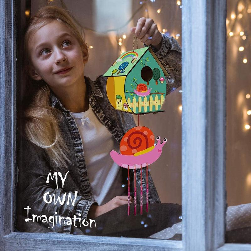 Paintable Wind Chime Birdhouse Craft Kit-Solar Wind LED Chime