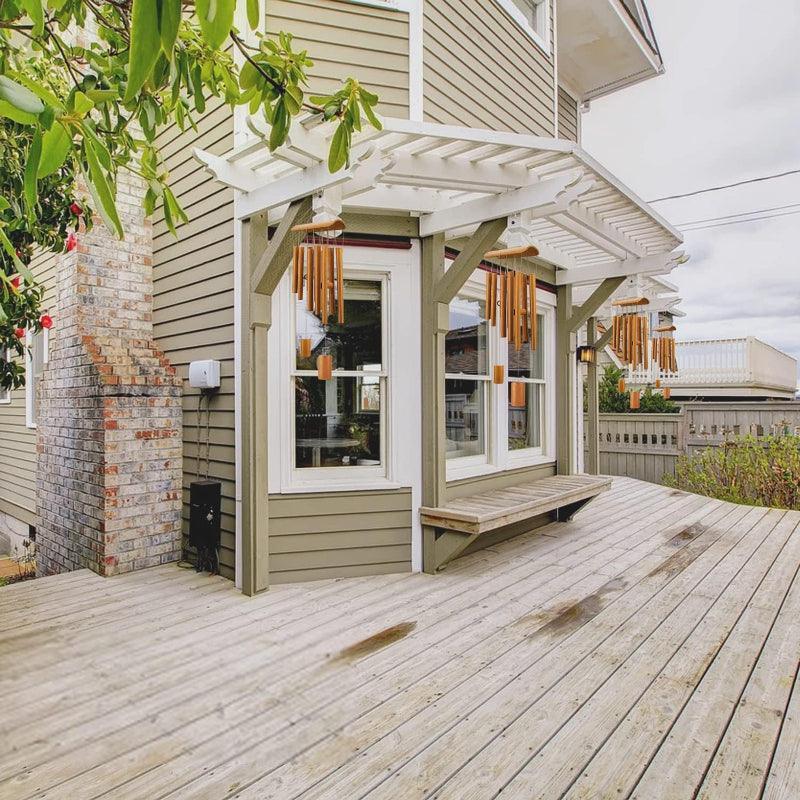 Wooden Wind Chime With Long Tubes For Outdoor Use-Solar Wind LED Chime