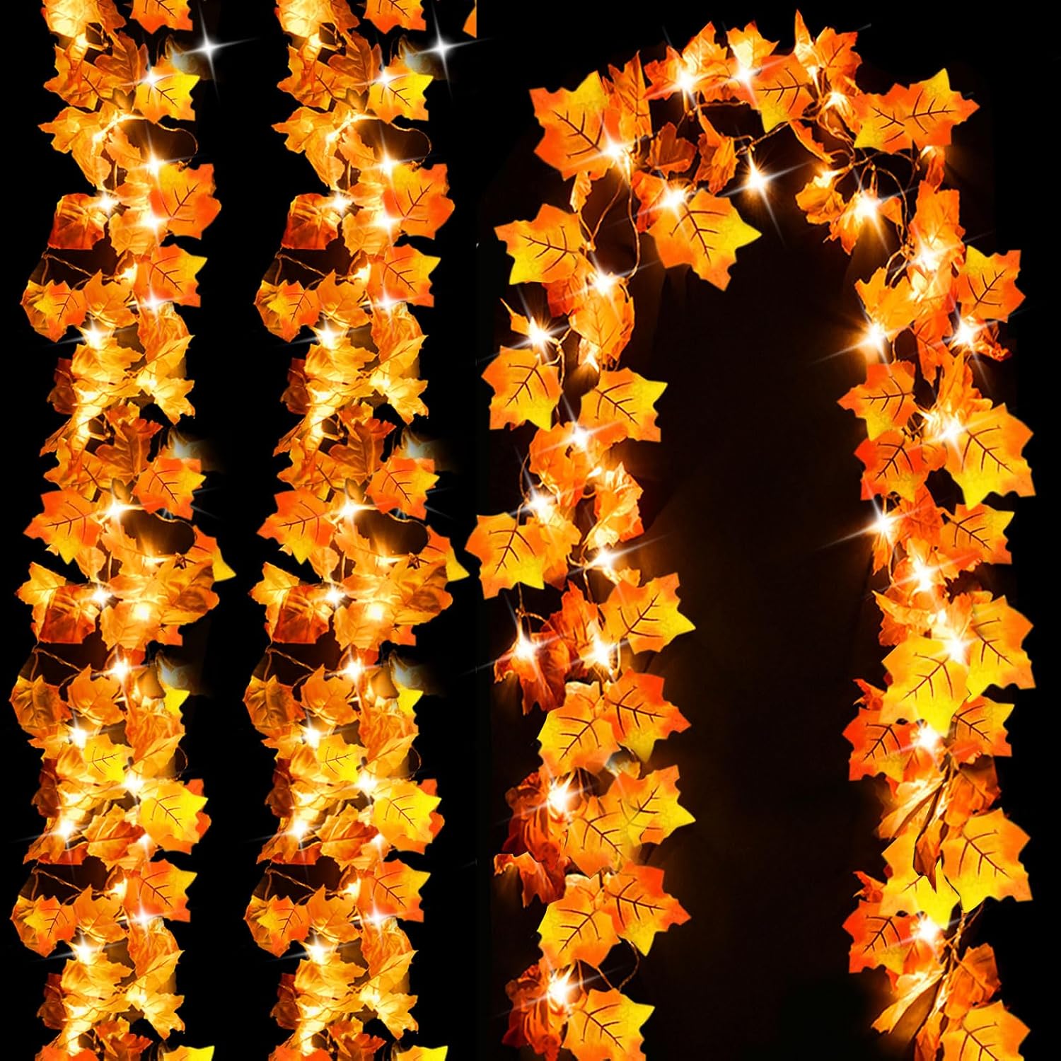 Pack Of 3 Dual Leaves Fall Garland With Lights