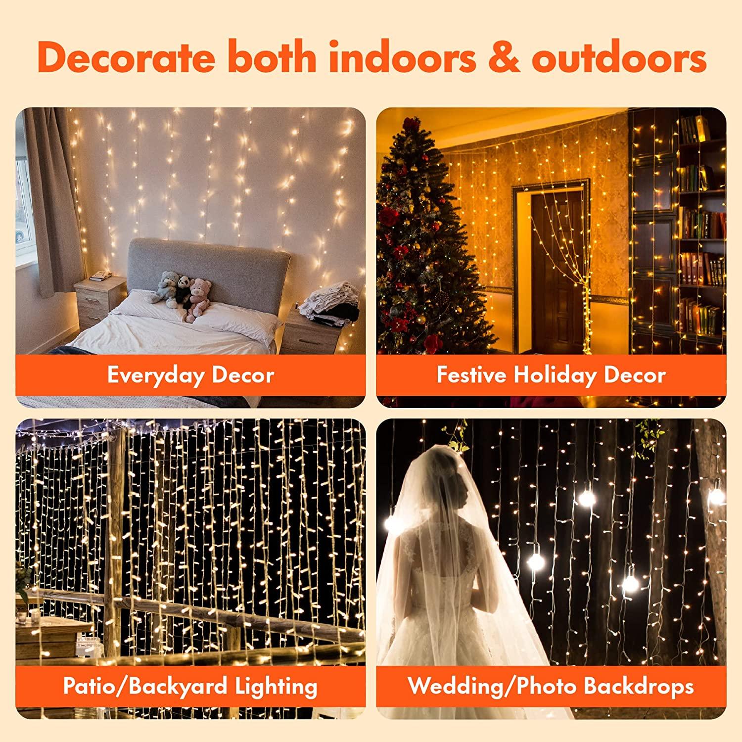 Curtain Lights String – Warm White LED Fairy Lights-Solar Wind LED Chime