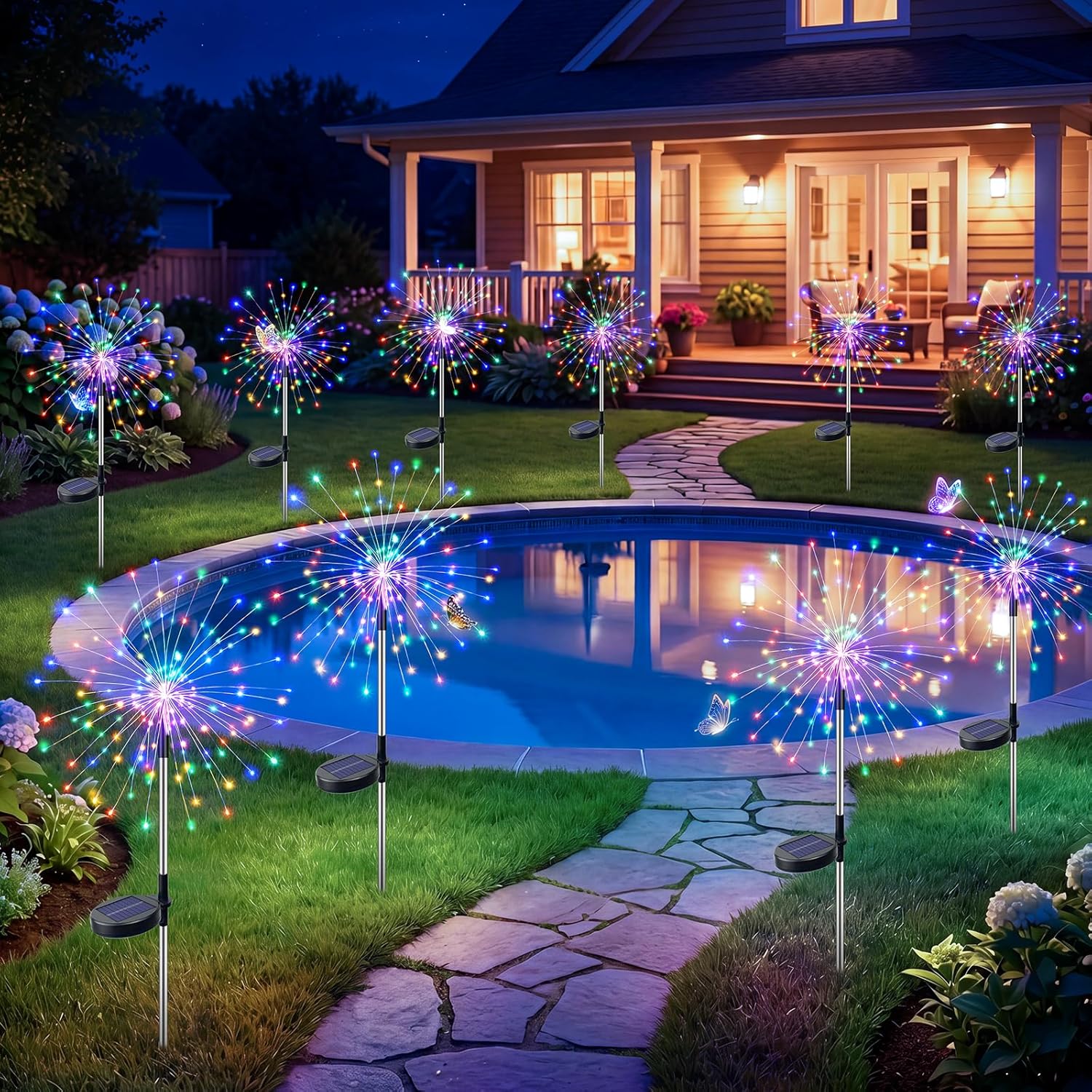 Solar Firework Fairy Outdoor Waterproof Lights With 8 Modes For Garden Patio And Pathway