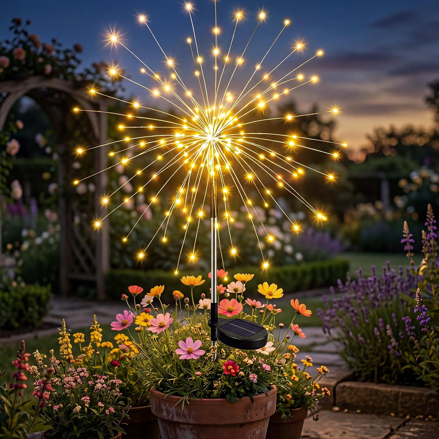 Solar Firework Fairy Outdoor Waterproof Lights With 8 Modes For Garden Patio And Pathway
