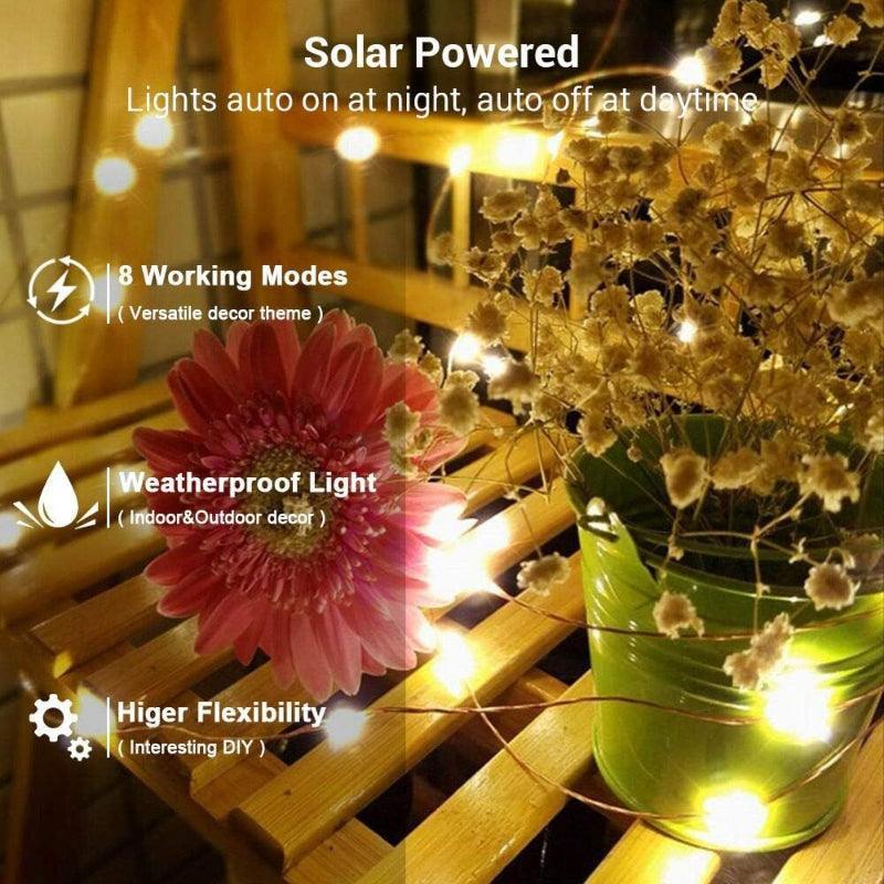 8 Modes Solar String Lights – Flexible Copper Wire Design-Solar Wind LED Chime