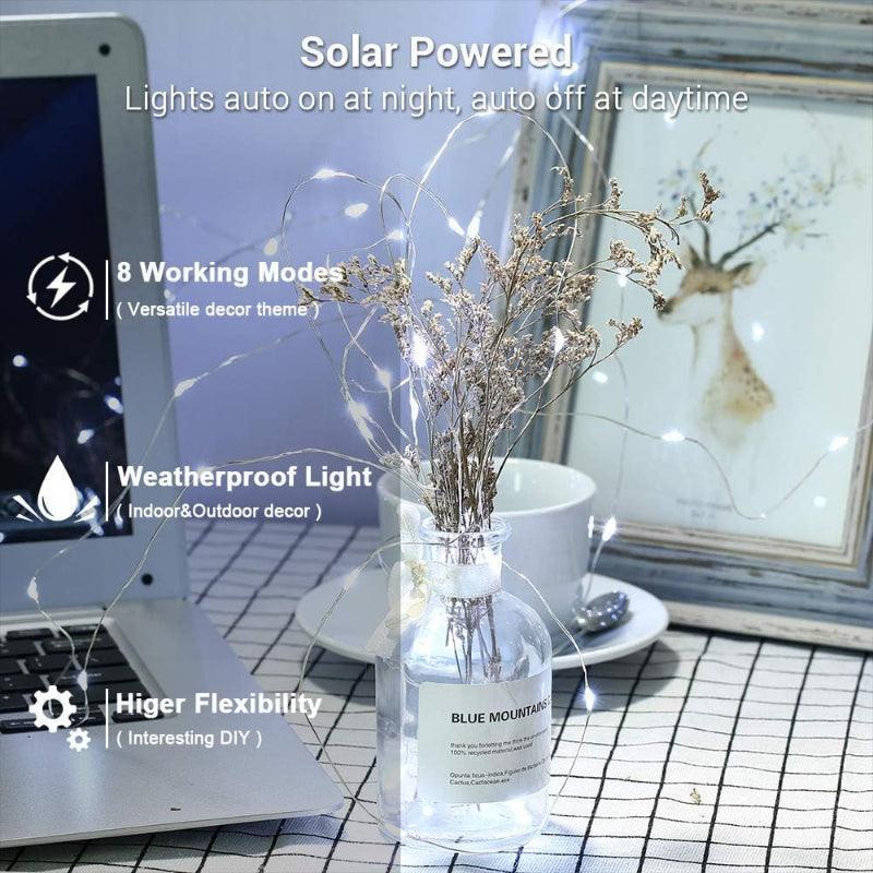 8 Modes Solar String Lights – Flexible Copper Wire Design-Solar Wind LED Chime