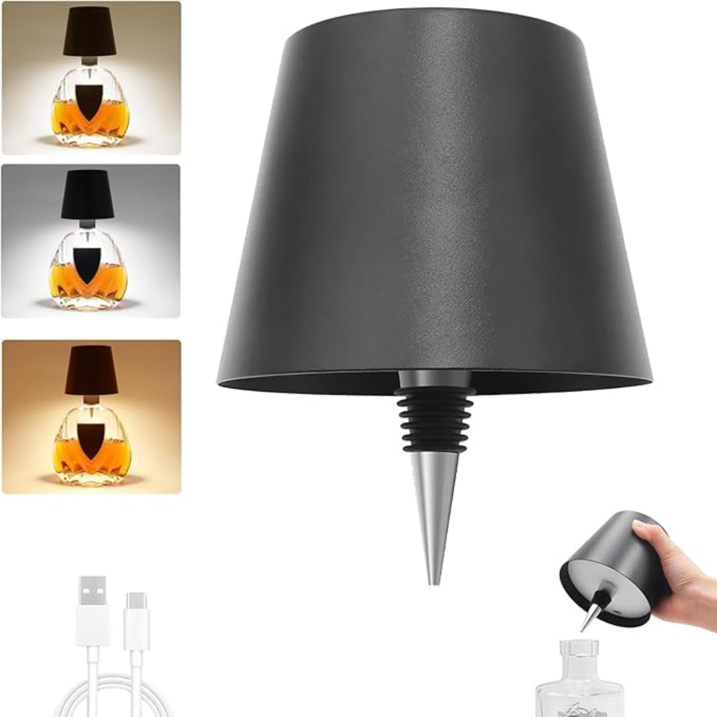 Wireless Bottle Lamp Metal Wine Bottle Light With 3 Color Light Dimming