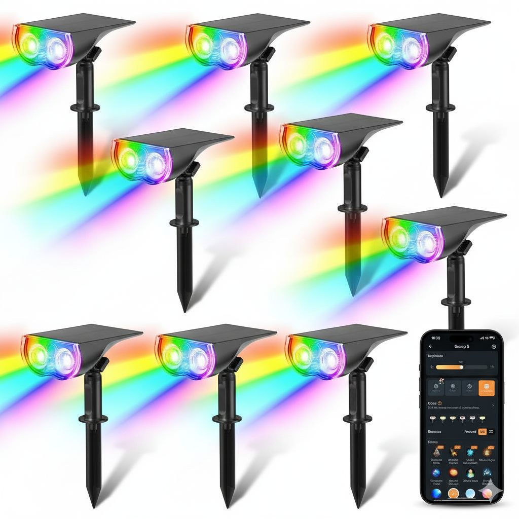 Smart Solar Spot Lights Outdoor 2 Pack Color Changing APP Voice Control
