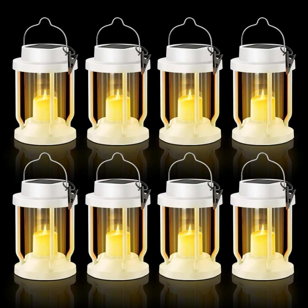 Hanging Solar Lantern With Flickering Flameless Candle For Garden