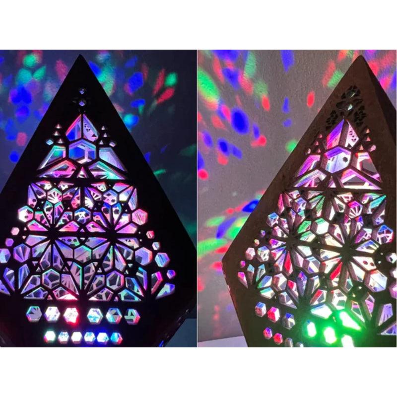 LED Bohemian Floor Lamp – Geometric Wooden Polar Star Design-Solar Wind LED Chime