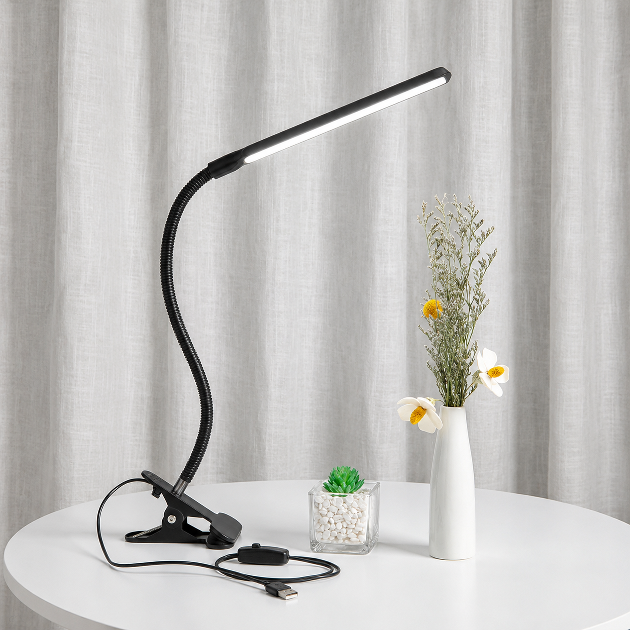 LED Desk Lamp With Adjustable Goose For Reading