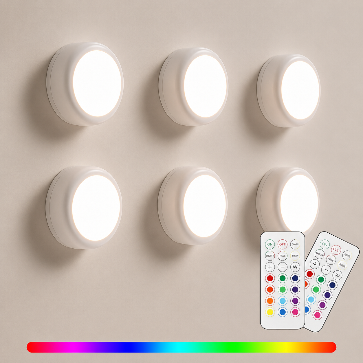 12 Color RGB LED Push Lights For Bedroom Decor
