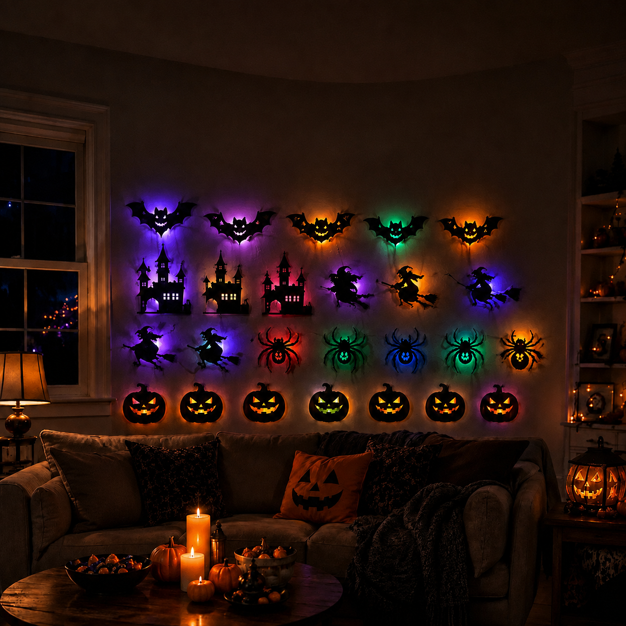 3D LED Halloween Wall Decor Lights With Glowing LED Silhouette Decorations