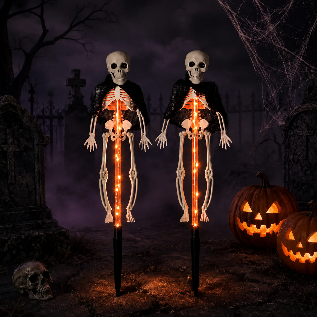 Pack Of 2 Halloween Themed Solar LED Stake Lights Set For Lawn And Porch Decor
