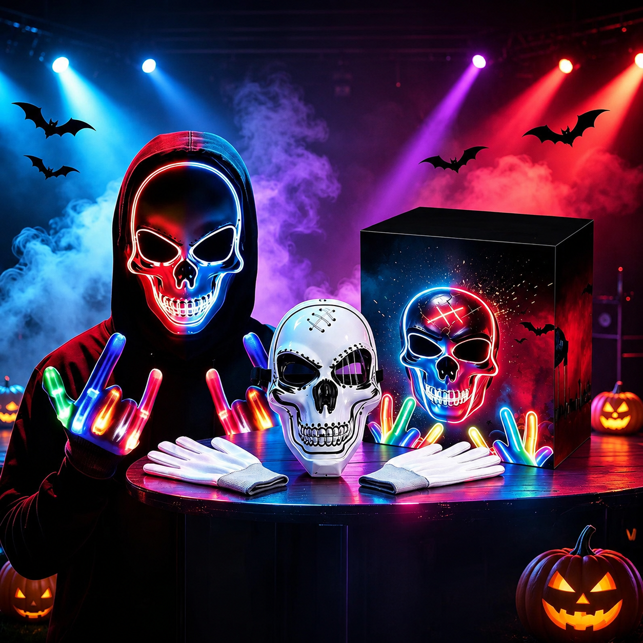 Halloween Themed Glow In The Dark LED Mask Set With Glowing Lights For Costume Party