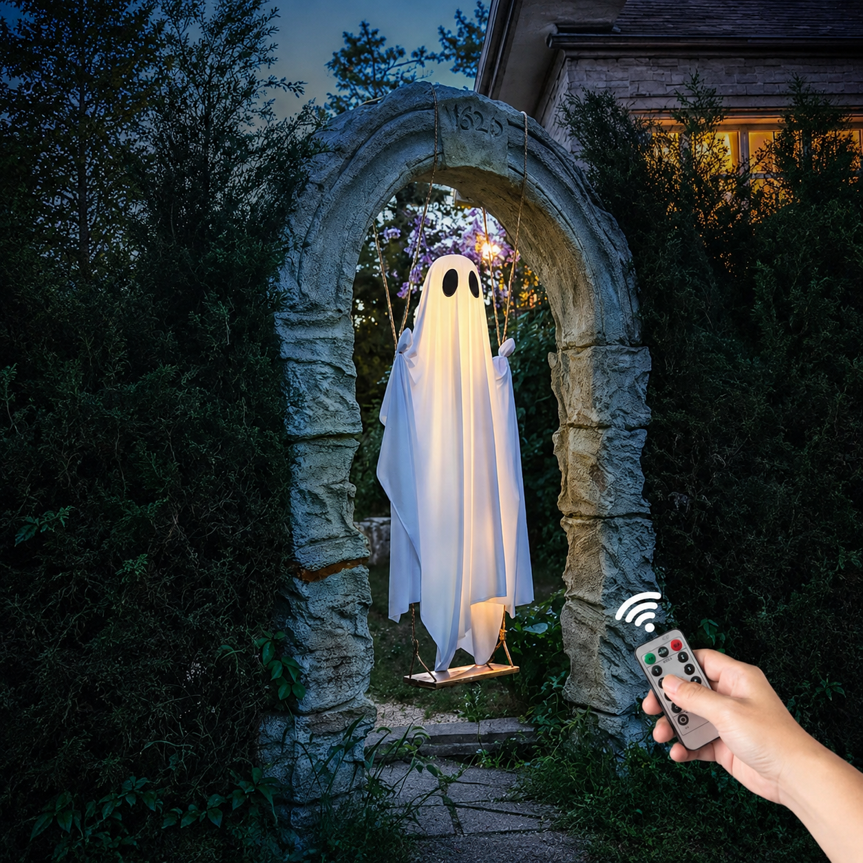 5 FT Hanging Swing Figure With String Lights For Halloween Yard Decor