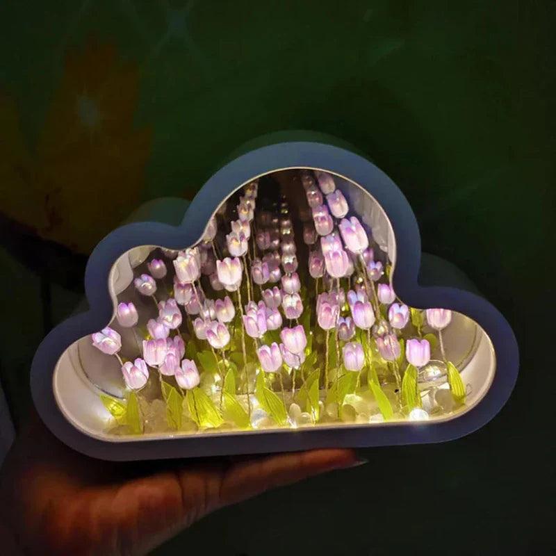 Mirror Tulip Cloud Lamp - Whimsical LED Bedroom Table Lamp-Solar Wind LED Chime