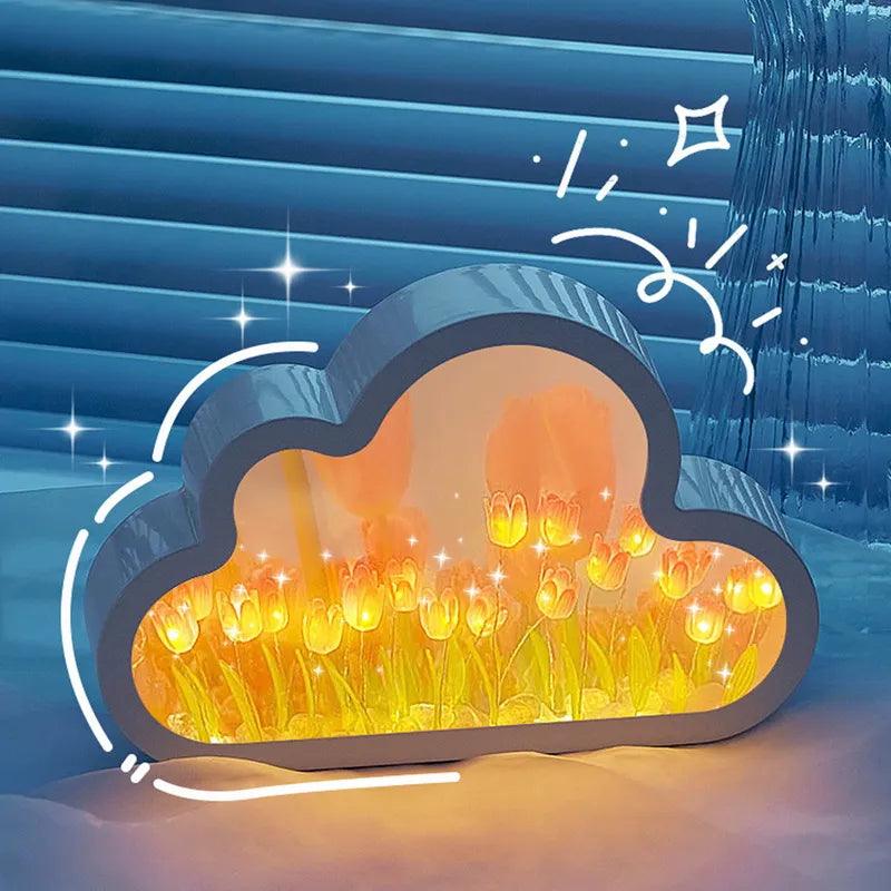 Mirror Tulip Cloud Lamp - Whimsical LED Bedroom Table Lamp-Solar Wind LED Chime