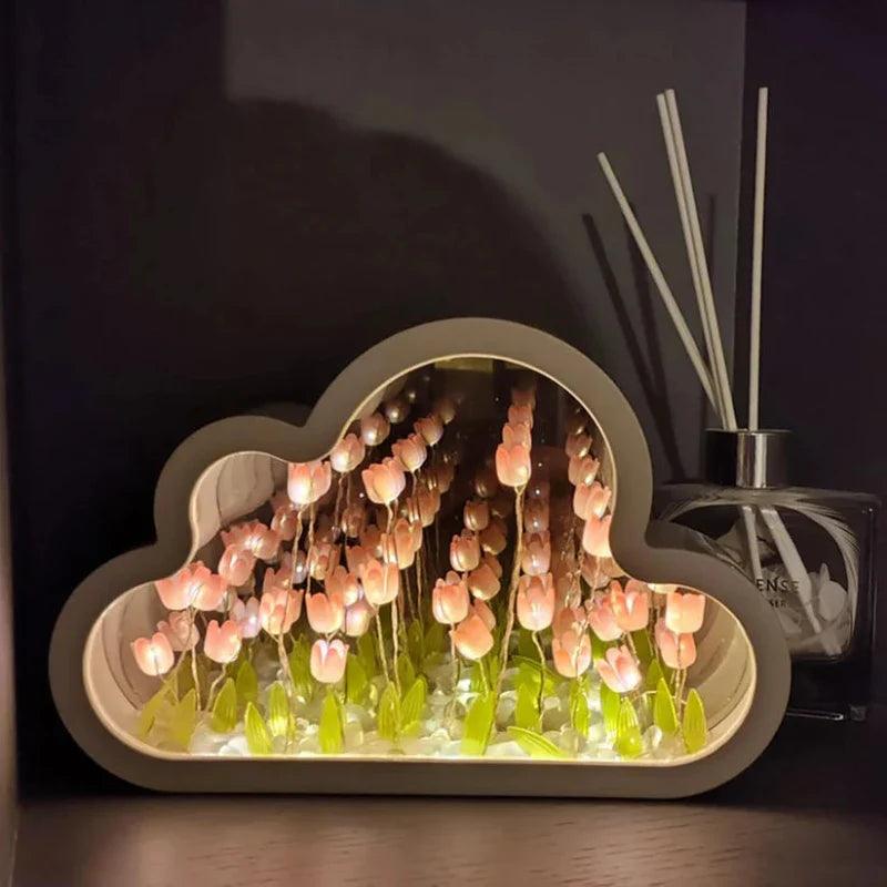 Mirror Tulip Cloud Lamp - Whimsical LED Bedroom Table Lamp-Solar Wind LED Chime