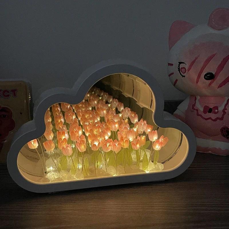 Mirror Tulip Cloud Lamp - Whimsical LED Bedroom Table Lamp-Solar Wind LED Chime