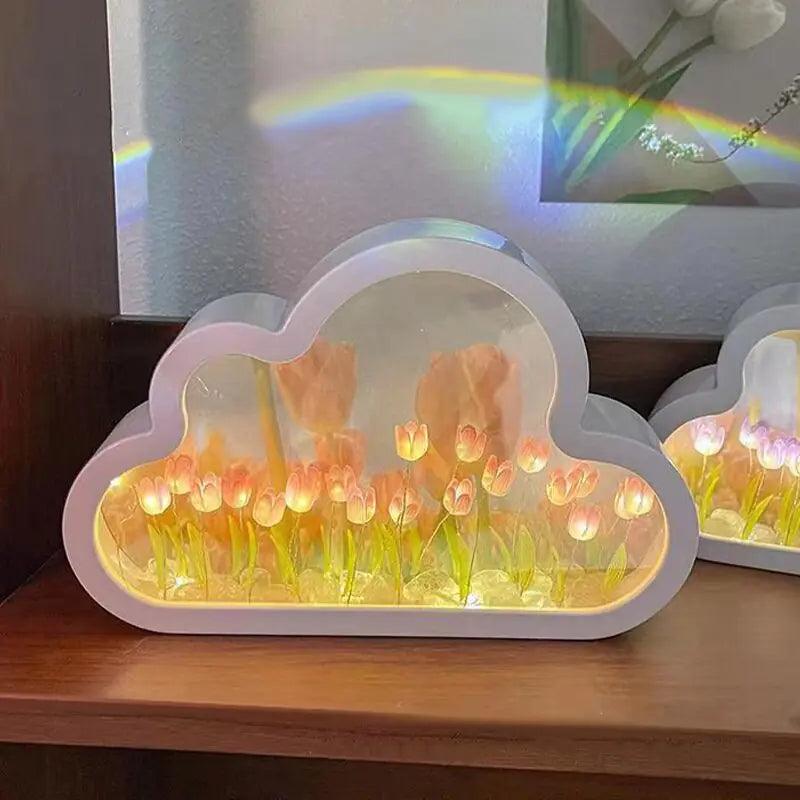 Mirror Tulip Cloud Lamp - Whimsical LED Bedroom Table Lamp-Solar Wind LED Chime