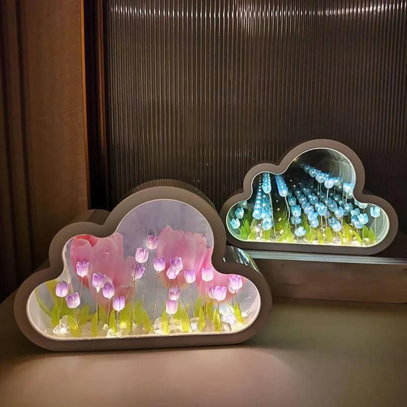 Mirror Tulip Cloud Lamp - Whimsical LED Bedroom Table Lamp-Solar Wind LED Chime