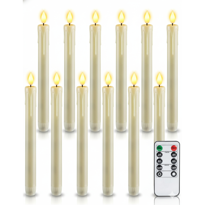 Flameless Taper Candles With Remote Timer Dimmer