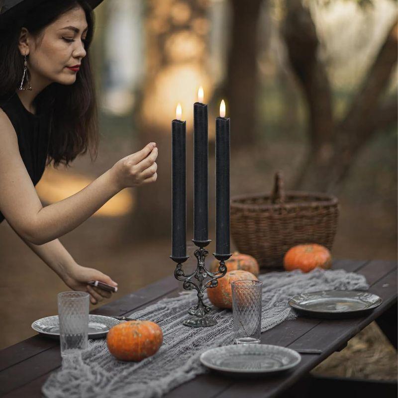 Flameless Black Taper Candles – Flickering LED Remote Control-Solar Wind LED Chime