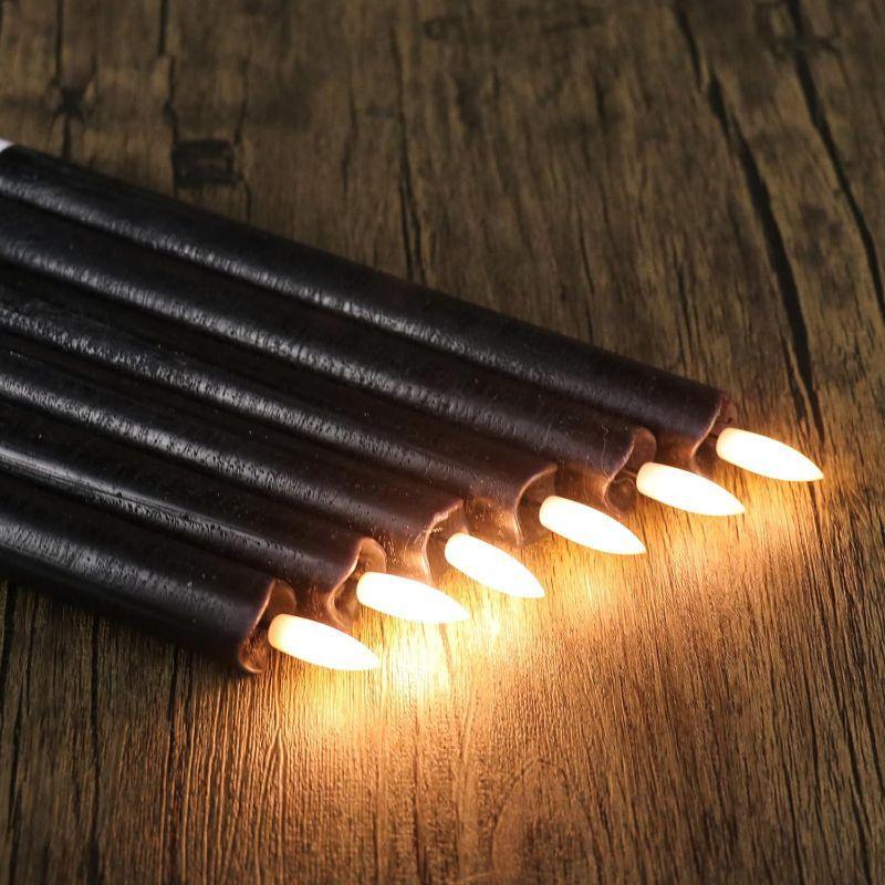 Flameless Black Taper Candles – Flickering LED Remote Control-Solar Wind LED Chime