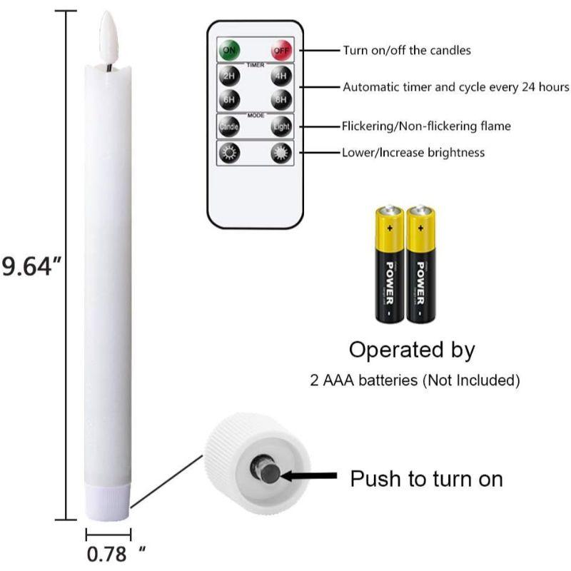 Flameless White Taper Candles – Remote Flickering LED Glow-Solar Wind LED Chime
