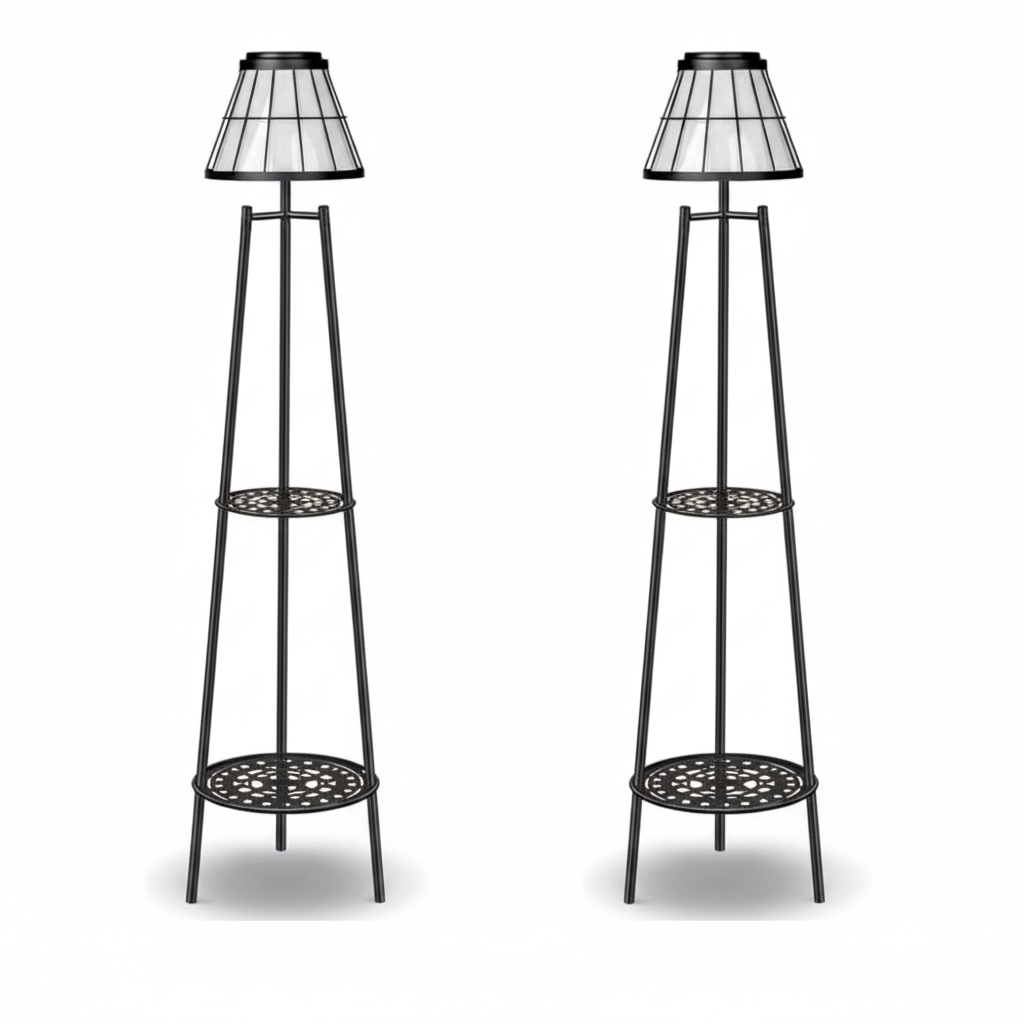 Outdoor Floor Lamps with 2 Tier Plant Stand