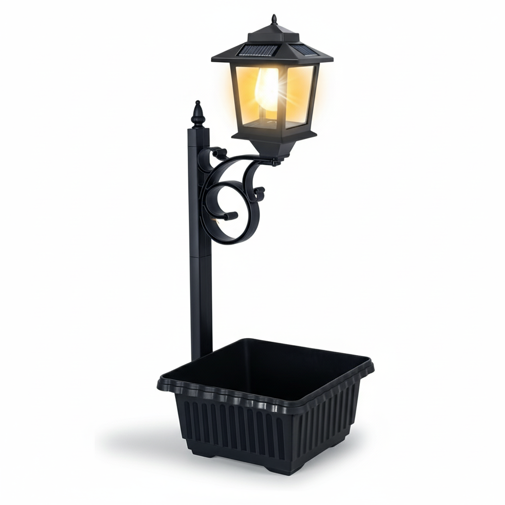 2 In 1 Outdoor Flower Pots With Solar Lamp Post Lights For Lawn and Patio