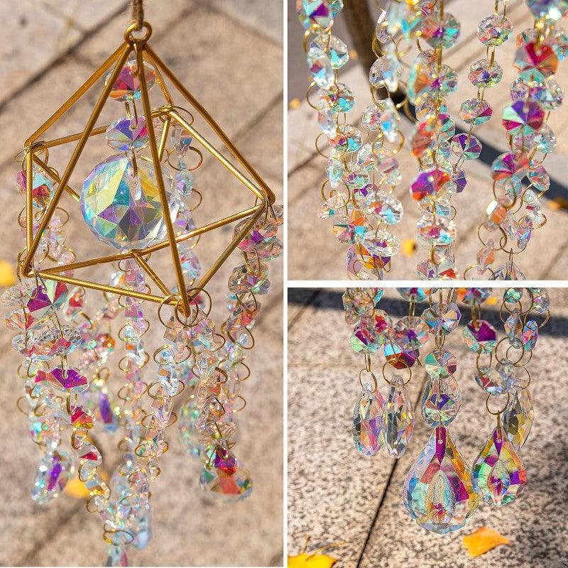 Handcrafted Crystal Suncatcher - For Window And Garden Décor-Solar Wind LED Chime