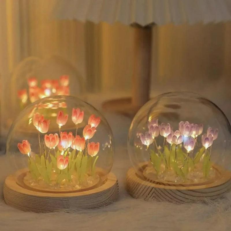 Glass Dome Tulip Lamp – Elegant Floral Night Light Decoration-Solar Wind LED Chime