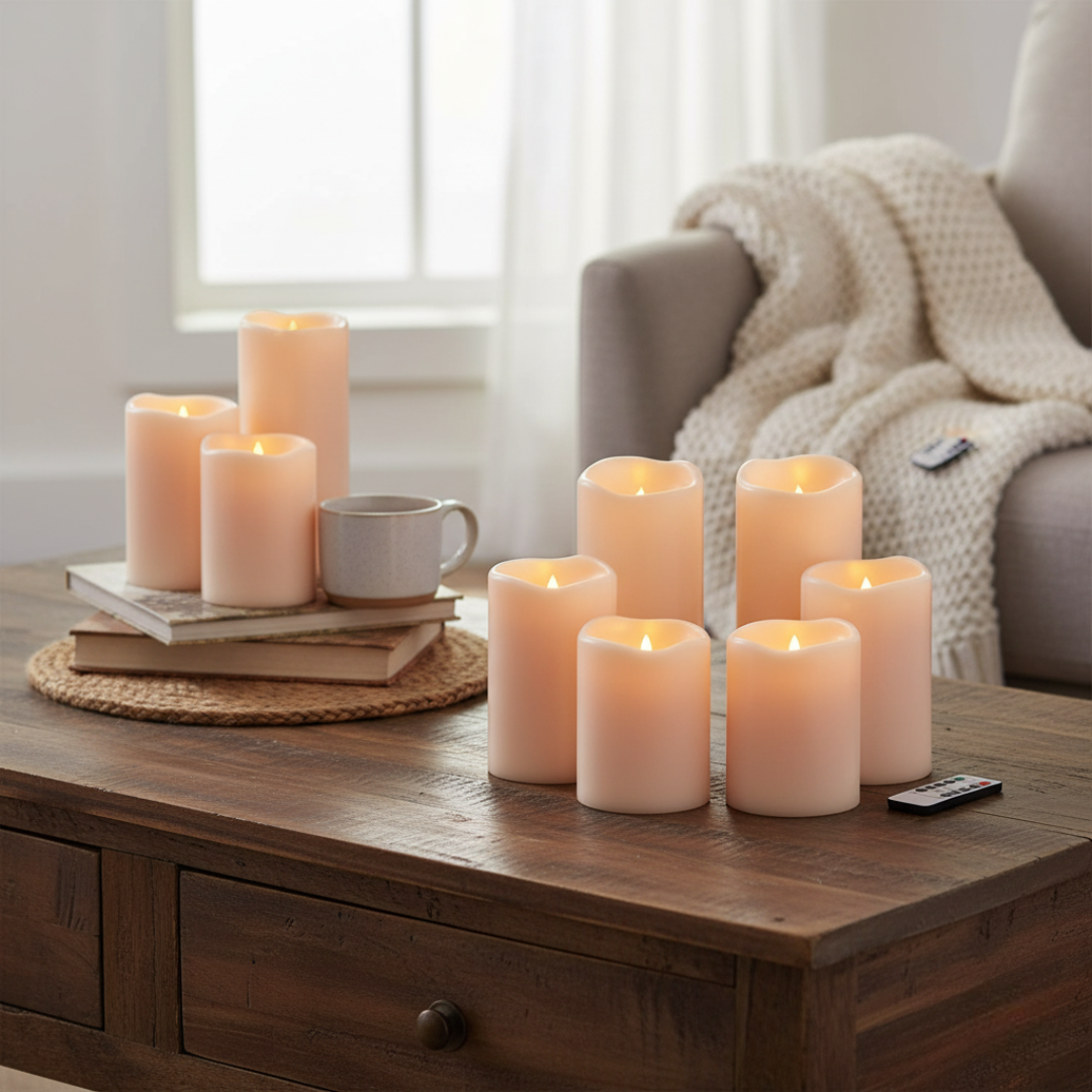 Outdoor Indoor Pillars Battery Operated Flickering Candles