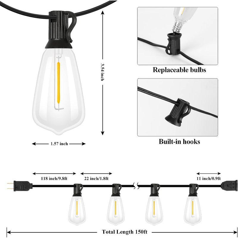Outdoor String Lights Shatterproof – Vintage Edison Bulbs for Patio and Garden-Solar Wind LED Chime