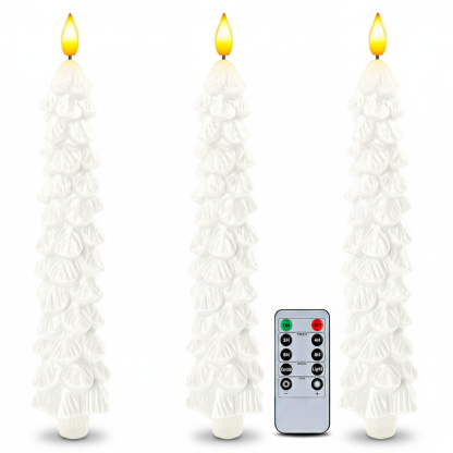 Pack Of 3 Christmas Tree Candles With Remote