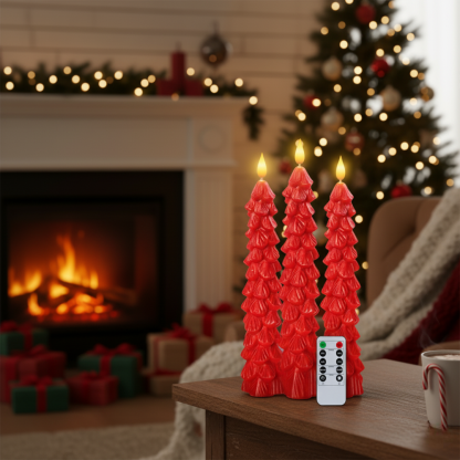 Pack Of 3 Christmas Tree Candles With Remote
